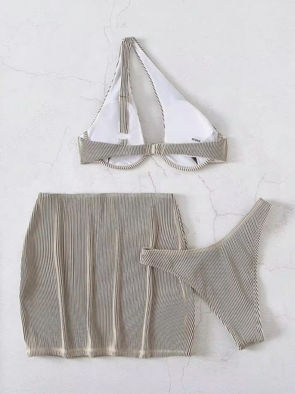 3 pc Swim Suit Set ~ Ribbed Cream Mini Skirt - Women - Size XL - Picture 5 of 9